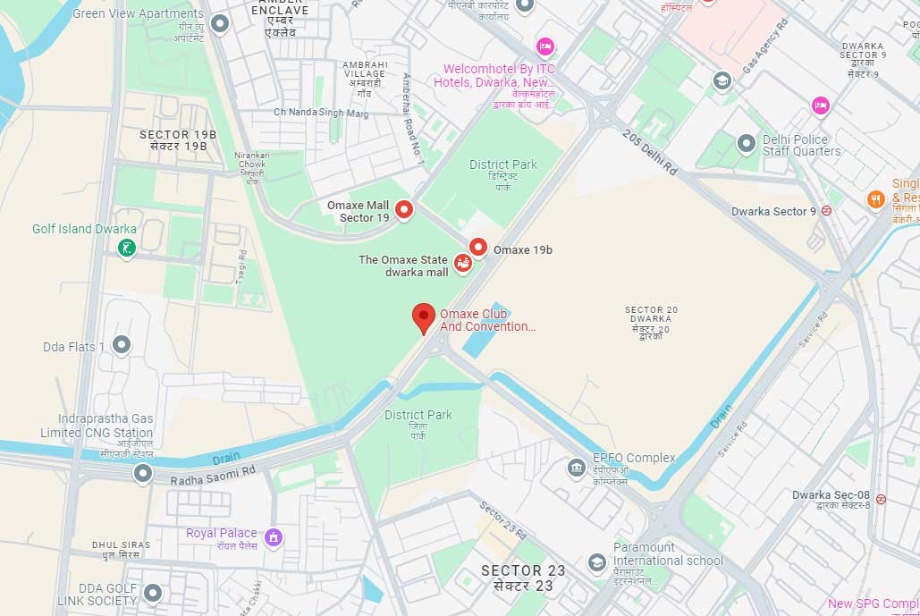 Map showing Sector 19B, Dwarka location